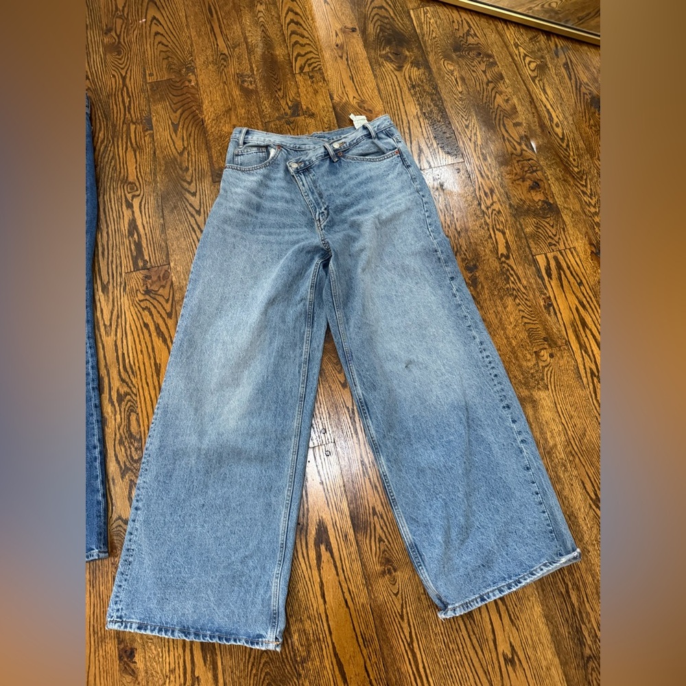 Zara Criss Cross Baggy Blue Wide-Leg Women Jeans